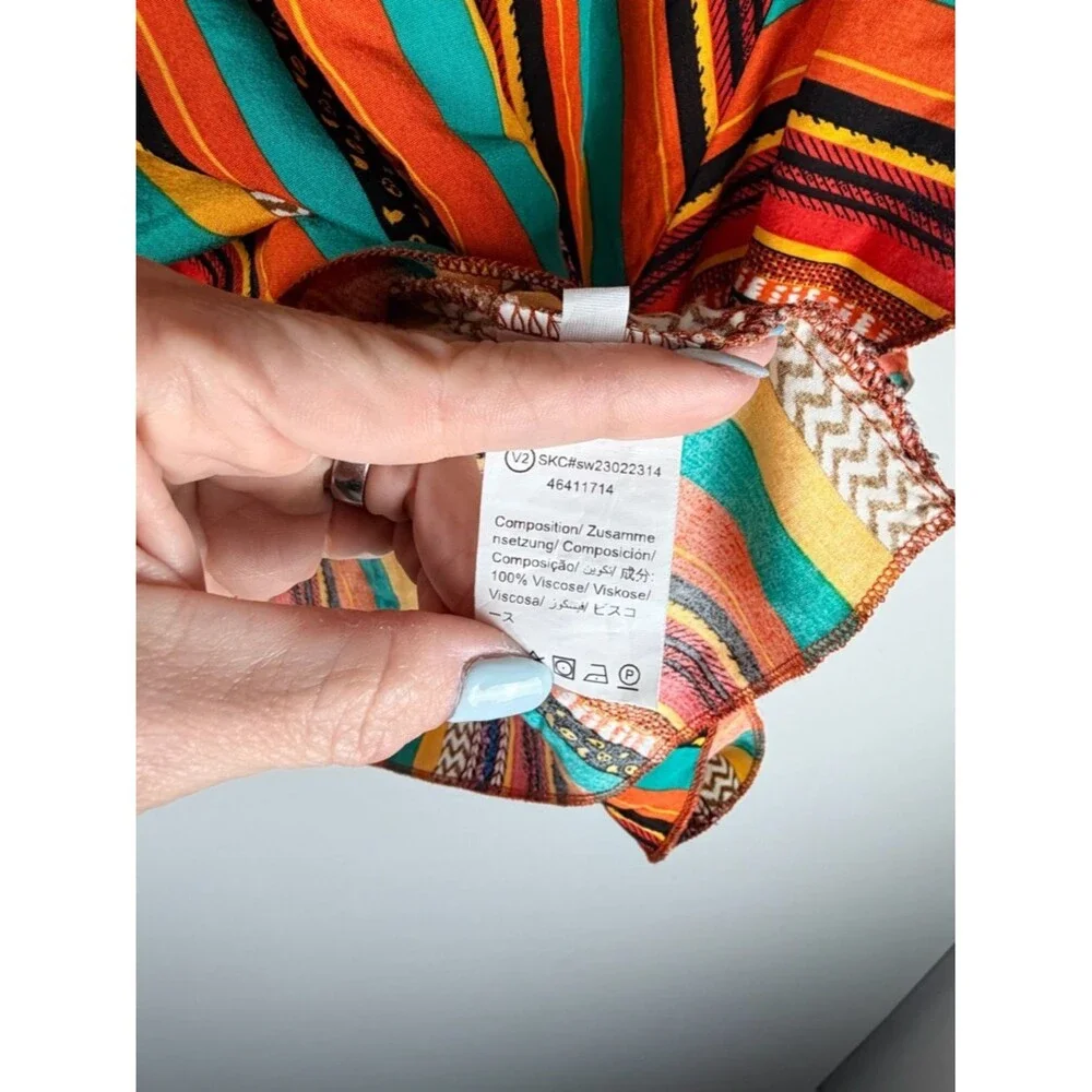 Multicolor Stripe Smocked Crop Top Medium Off Shoulder Flutter Sleeve